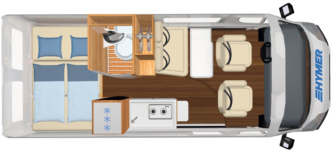 Floor plan photo of the Fiat Ducato Hymer Campervan